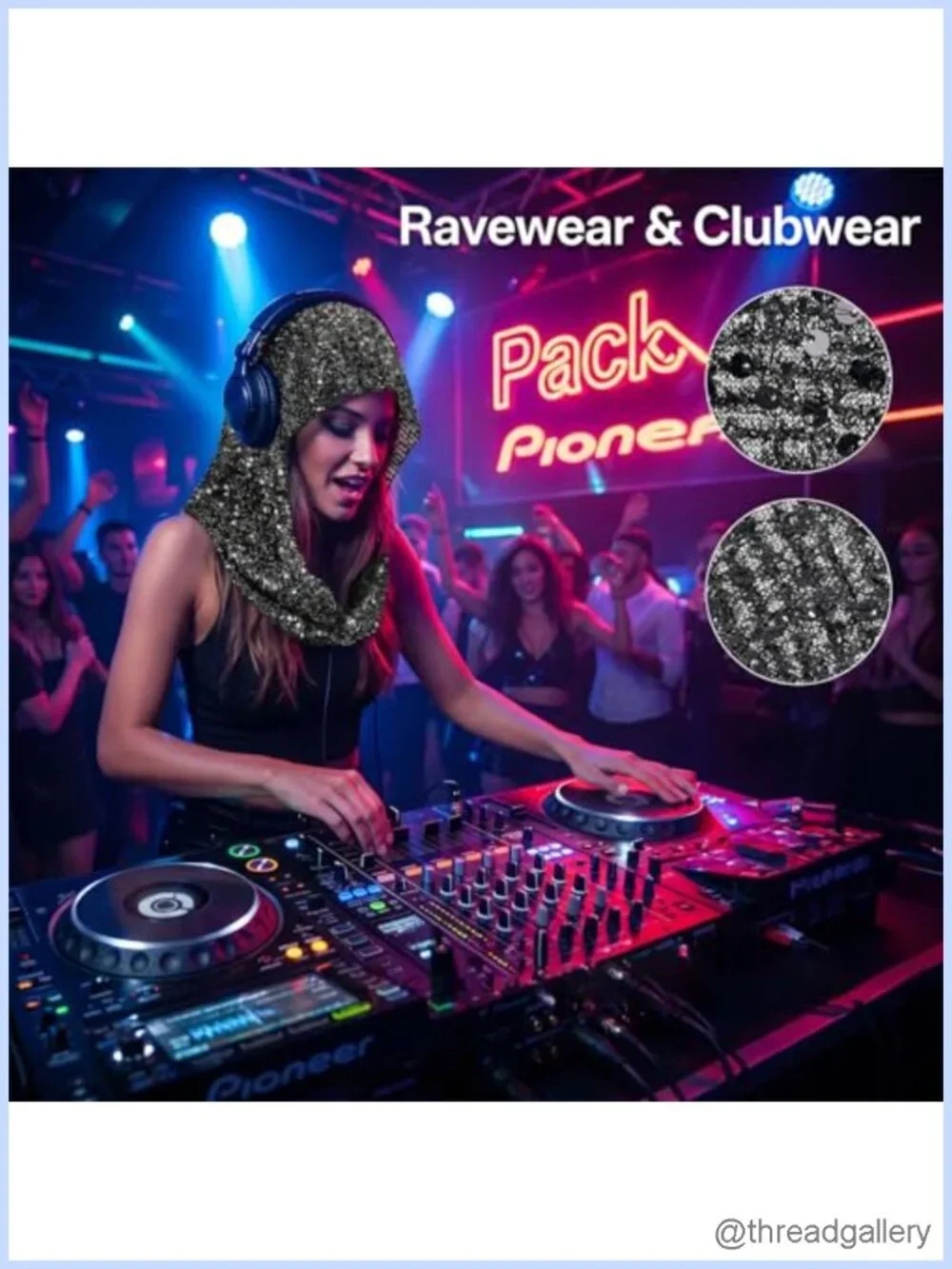 Sequin Rave Hood Scarf for Women, Sparkly Festival Head Wrap